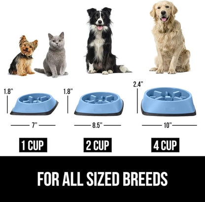 GORILLA GRIP Patented BPA Free Slow Feeder Dog Bowls, Interactive Puzzle Toy for Dogs and Cats Food Training Enrichment, Keeps Pets Busy and Prevents Puppy Overeating, All Breeds, 2 Cup, Light Blue