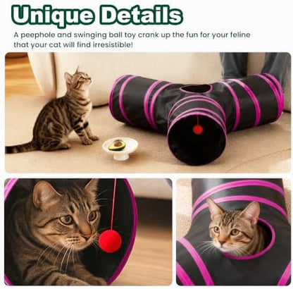 Love's cabin Cat Tunnel for Indoor Cats, 3-Way Collapsible Play Tunnel - Image 4