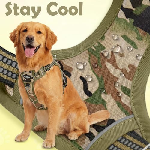 Funfox Dog Harness No Pull, Adjustable Pet Vest Harness, Super Soft Material with Vertical Handle Easy Control, Reflective Night Walking, 2 Leash Clips for Large Dogs, Camo Green, L - Image 5