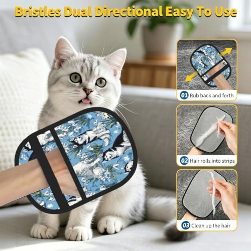 Siberian Husky Dog Floral Puppy Blue Pet Hair Removal Glove For Cats Dogs - Image 7