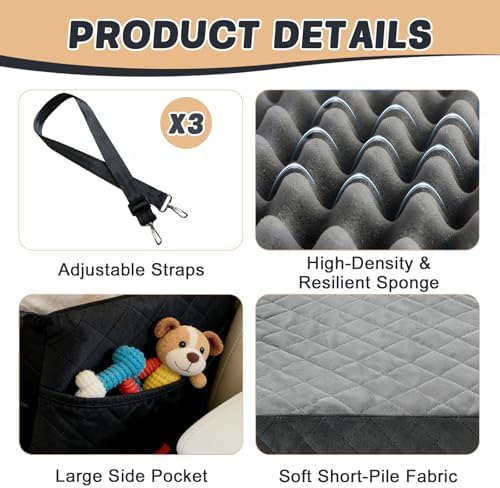 Dog Car Seat for Small Dogs & Cats Up to 30 lbs | Elevated Pet Booster with Washable Cover, Safety Straps, Storage Pocket – Fits Cars, Trucks, SUVs, Front/Back Seat - Image 5