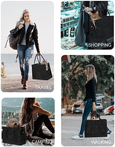 Black Dog Carrier Purse Lace Pet Dog Cat Carrier Tote Bags Fits Small Medium Dogs Puppy for Travel Hiking Walking with Lace Anti-Grab Net & PP Pad - Image 5