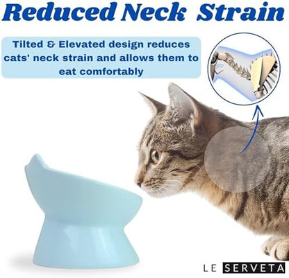 Macarons Series Ceramic Slow Feeder Cat Bowl, Raised Puzzle Feeder, Anti Vomiting Cat Slow Feeding, Elevated Food Bowl, Whisker Friendly Pet Bowl with Cute Ear Design (Blue) - Image 4