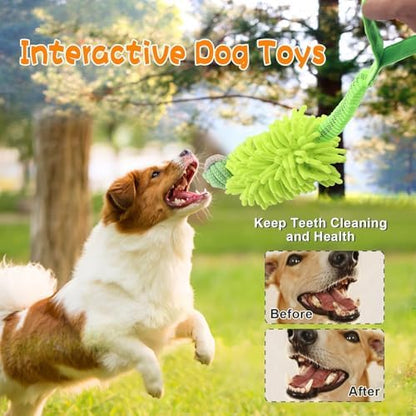 Dog Puppy Toys Dog Squeak Toys Plush Dog Toy with Dog Ropes Knots for Fun and Teeth Cleaning,Tug of War Toys, Puppy Chew Toys, Dog Rope Toys for Training Small, Large Dogs (Green, Dog Bite Ball Toy) - Image 6