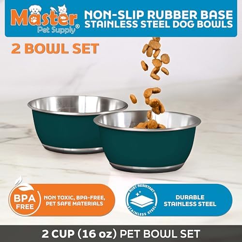 Master Pet Supply Stainless Steel Dog Bowls Set of 2 - Emerald Sea - 16 Oz - Image 2