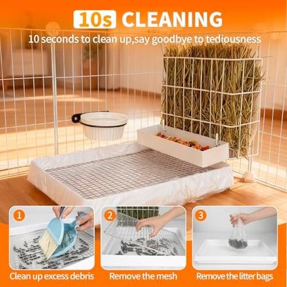 BESNEW 3 in 1 Rabbit Hay Feeder with Litter Box,Upgraded Metal Hay Rack & Litter Tray & Water Bowl,Quick Cleaning,Easy to Install,Bunny Supplies for Rabbit Guinea Pig Chinchilla Small Animals - Image 2