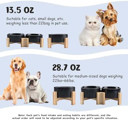 SPUNKYJUNKY 15° Slanted Ceramic Dog and Cat Bowl with Wooden Stand, Tilted Bulldog Food and Water Bowl No Slip Non-Spill for Cats Medium Dogs Big Face Pets 28.7 OZ (3.6 Cups, Black) - Image 5