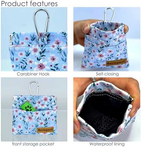 Raisingwell Dog Treat Pouch, Small Cotton Pocket Sized Training Holder, Hand Free Walking Fanny Bag with Carabiner, Self-Closing Pet Feed Snack Reward, Behavior Aids for Puppy Travel or Outdoor Use - Image 3