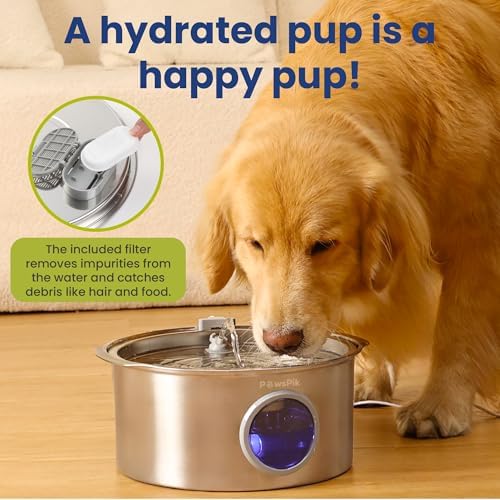 PawsPik Ultra-Quiet Stainless Steel Dog Water Fountain, 1.8-gal - Image 3