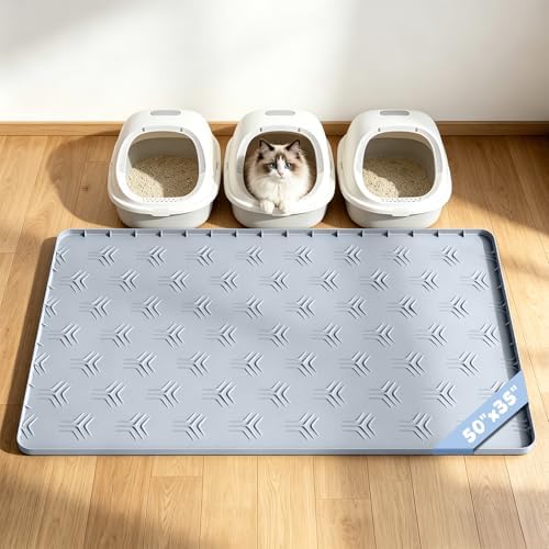 JUJOMAT Cat Litter Box Mat, 50"×35" Large Silicone Cat Litter Trapping Mat by JUJOMAT