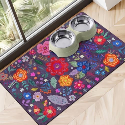 Dog Food Mats for Floors, Absorbent Dog Bowl Mat for Food and Water Dispenser, Quick Dry Cat Food Mat Pet Supplies by Cuslnox