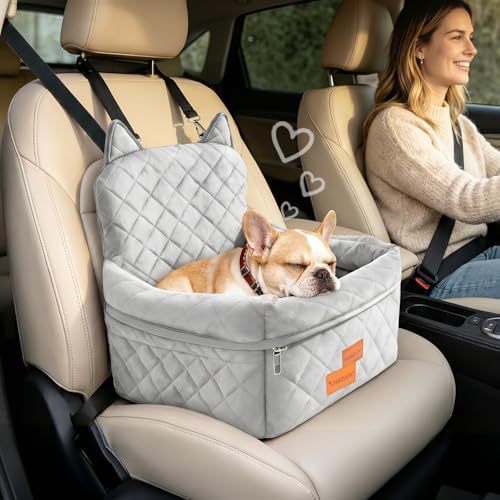 Dog Booster Car Seat with Memory Foam, 6" Elevated Cushion for Small Dogs Up to 35lbs, Washable Cover, Storage Pocket,Safety Belt, Fits Front & Back Seat by CABZOON