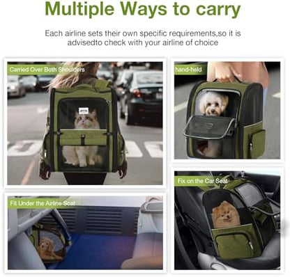 Large Cat Backpack Carrier Expandable Pet Carrier Backpack for Small Dogs Medium Cats Fit Up to 18 Lbs, Dog Backpack Carrier, Foldable Puppy Backpack Carrier for Travel, Hiking,Dark Green - Image 6