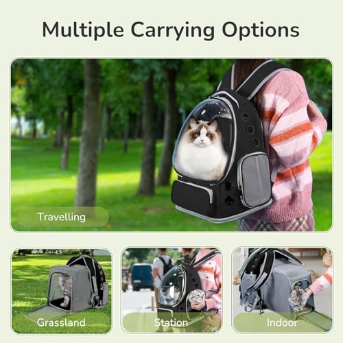 Cat Backpack Carrier for Large Cats, Expandable Cat Bubble Backpack, Dog Carriers for Small Medium Dogs, Airline Approved Pet Carrier for Travel Hiking Outdoor(Black) - Image 7