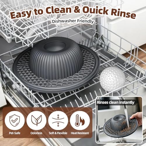 2-in-1 Dog Slow Feeder Bowl & Lick Mat with 2 Rotatable Balls, No-Slip Silicone Anxiety Relief Treat Mat for Dogs & Cats, Dishwasher Safe (Gray) - Image 6