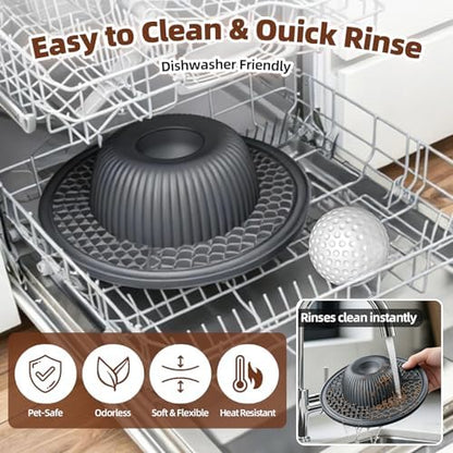 2-in-1 Dog Slow Feeder Bowl & Lick Mat with 2 Rotatable Balls, No-Slip Silicone Anxiety Relief Treat Mat for Dogs & Cats, Dishwasher Safe (Gray) - Image 6