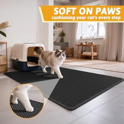 Pieviev Litter Box Mat, Double-Layer Waterproof Design, 47" x 36" Black - Image 4