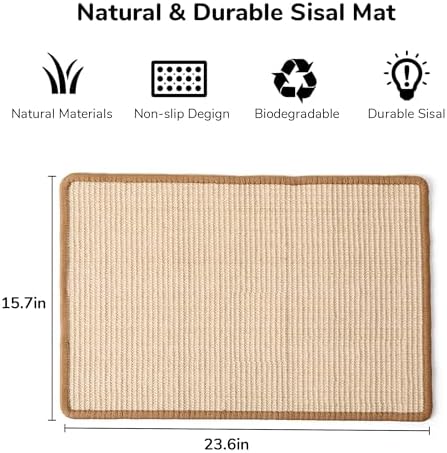 FUKUMARU Cat Scratcher Mat, 23.6 X 15.7 Inch Natural Sisal Cat Scratch Mat - Image 2