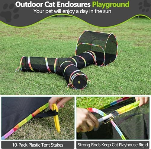 Outdoor Cat Enclosure, 3-in-1 Portable Pop Up Cat Mesh Tent with Tunnel for Cat Run, Easy Set Up and Foldable Outdoor Catio for Indoor Cats, Rabbits & Small Animals, Includes Storage Bag - Image 6
