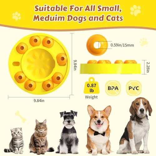 Dog Food Puzzle Toys Interactive Game Toy for IQ Training Enrichment Dog Food Puzzle Slow Feeder for Small, Medium Dogs and All Cats (Yellow Bowl) - Image 2