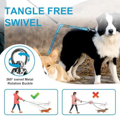 MingXpet 2 Dog Leash, Dog Leash for 2 Dogs, 360° Swivel No Tangle Double Walking Training Leashes for Small Dogs, Comfortable Shock Absorbing Reflective Bungee, Blue - Image 4
