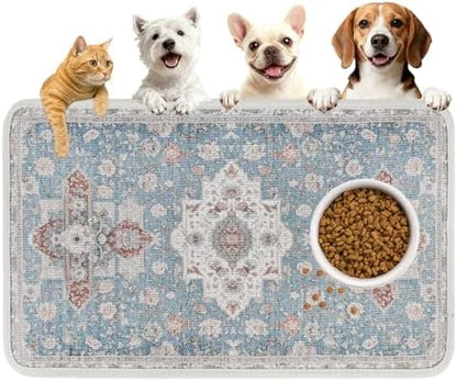 PUPTECK Dog Food Mat, Absorbent Pet Feeding Bowl Mat, Non-Slip Dog Mat for Food and Water, Quick Dry No Stains Cat Placemats Pet Supplies for Messy Drinkers, Blue 12"x20" by PUPTECK