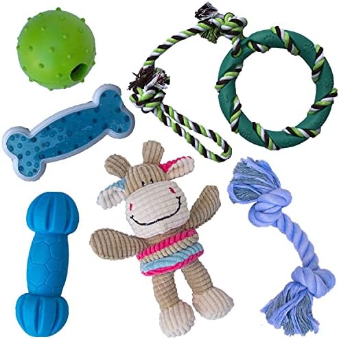 rocket & rex Puppy Chew Toys for Teething, Natural Rubber Set (6pk) by rocket+%26+rex