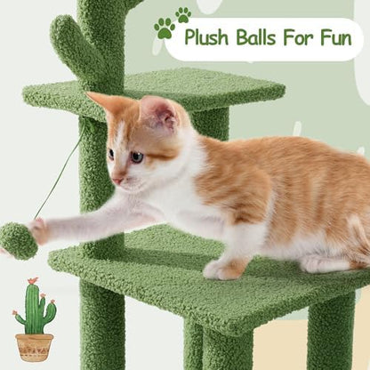 HOMBYS Cautus Cat Stairs for Old Cats & Dogs, Pet Steps for High Beds, Couch & Window,Vertical Cautus Green Cat Tree with Dangling Balls for Indoor Pets Climbing Playing, Holds Up to 150 Lbs, - Image 4