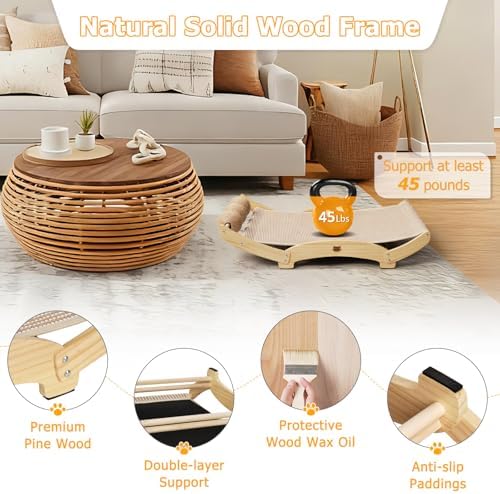 3 in 1 Sisal Cat Scratcher Bed, Solid Pine Cat Scratcher with Balls,Natural - Image 5