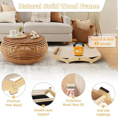 3 in 1 Sisal Cat Scratcher Bed, Solid Pine Cat Scratcher with Balls,Natural - Image 5