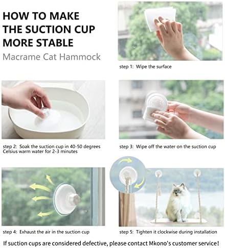 Mkono Cat Window Perch Macrame Boho Cat Hammock Wall Mounted Cat Bed for Indoor Cat, Pet Resting Seat Safety Space Saving Cat Shelves with Screw Suction Cups - Image 4