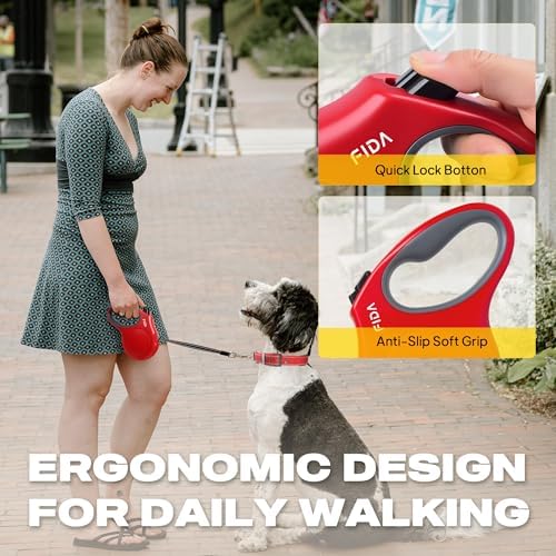 Fida Retractable Dog Leash, 16ft Heavy Duty Pet Walking Leash for X-Small/Small/Medium/Large Dog or Cat up to 110 lbs, Tangle-Free. One-Hand Brake (Large, Red) - Image 5