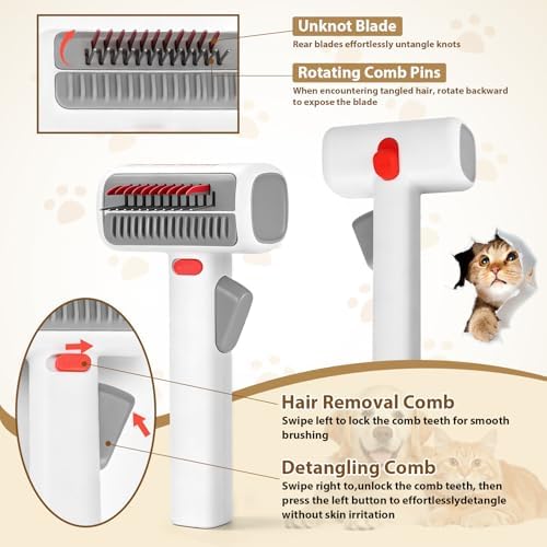 Deshedding Brush for Cats - 2-in-1 Pet Dematting Comb & Undercoat Rake - Image 3