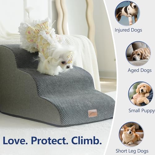 GoGoBunny Dog Stairs for Small Dogs, 3-Step Pet Steps for Couch Sofa, Grey - Image 6