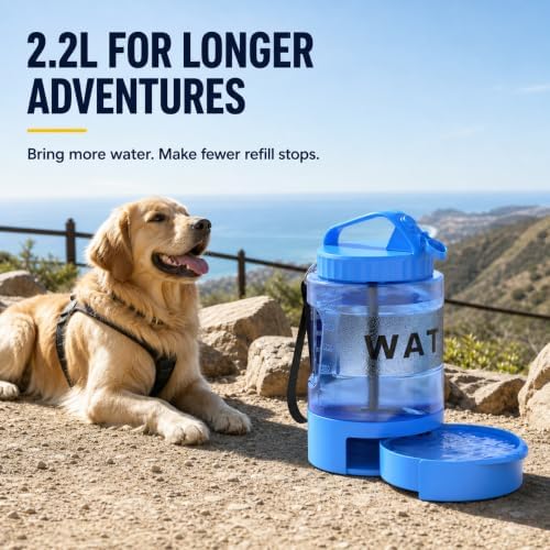Portable Dog Water Bottle with Travel Bowl, 77 oz/2.2 L, Blue - Image 2