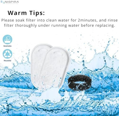 NISPIRA PLWF003 PLWF006 Stainless Steel Cat Water Fountain Activated Charcoal Water Filter Kit Replacements with Spongies For Petlibro 67oz/2L 101oz/3L, Tomxcute 108oz/3.2L 135oz/4 L Pet, 6 Pack - Image 6