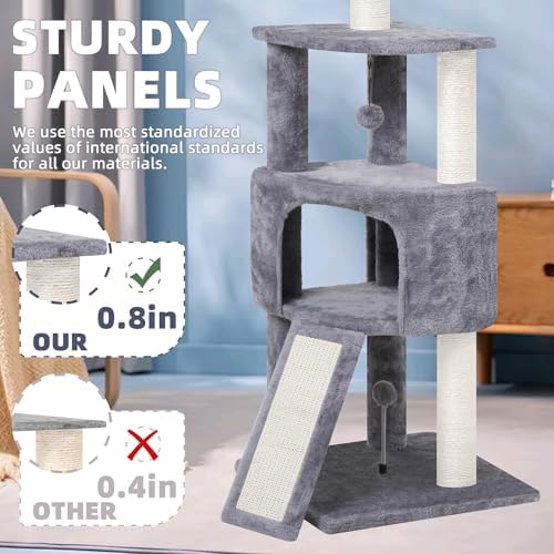 HUITREE 45in Cat Tree Tower with Big Condo for Indoor Kitten,Cat Tower with Scratching Post,Scratching Board and Cat Toys,Multi-Level,Small Space,Transformer Cat Tree, Grey(New) - Image 5