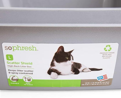 So Phresh Scatter Shield High-Back Litter Box Grey Large 18.5" L X 15" W X 8.5" H