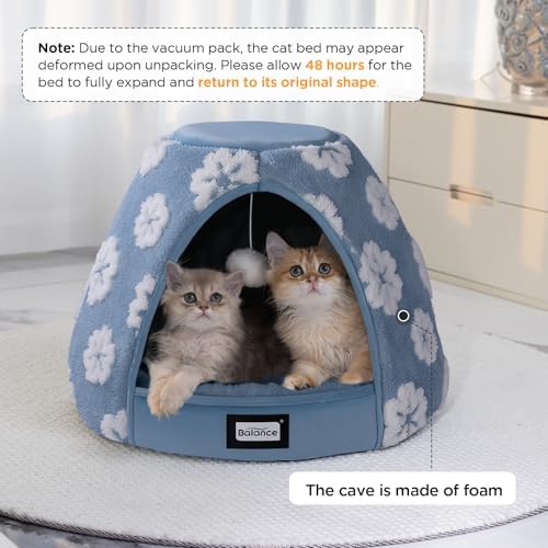 BALANCE Cat Beds for Indoor Cats, 2-in-1 Cat Bed Cave with Anti-Slip Bottom and Ultra-Soft Plush, Cozy Cats House Tent for Kittens and Small Dogs, 19 Inches, Blue - Image 2