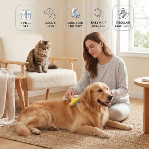 Undercoat Rake for Dogs & Cats, yellow - Image 5