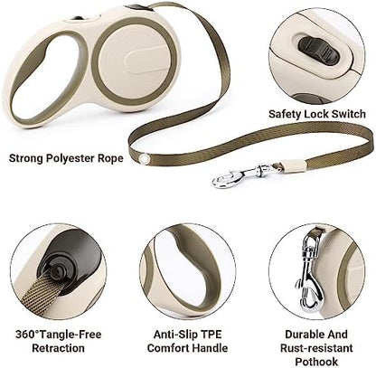Segarty Retractable Leash Small Dog, 16ft Heavy Duty Walking Dog Leash for Medium Pet up to 44lb, Anti-Slip Handle 360°Tangle-Free Nylon Tape, One-Handed One Button Lock and Release (Khaki) - Image 3