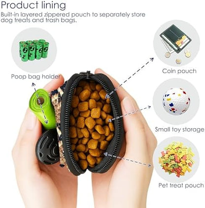 Dog Treat Pouch for Pet Walking and Training with Clicker Poop Bags and Double Bag Design Small Fanny Zipper Pack Holder for Puppy Snack Dispenser Kit for Leash and Outdoor Use Snake Skin - Image 3