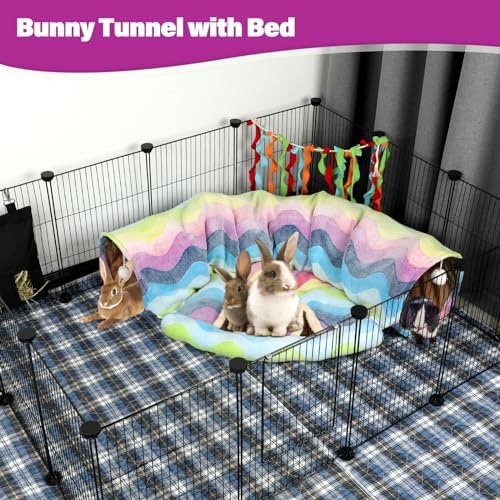 BWOGUE Bunny Tunnel Bed, 2-in-1 Collapsible Rabbit Tunnel Hideout with Mat - Image 6