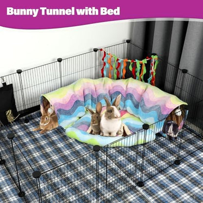 BWOGUE Bunny Tunnel Bed, 2-in-1 Collapsible Rabbit Tunnel Hideout with Mat - Image 6