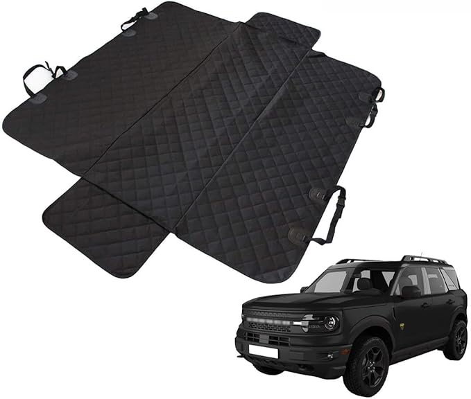 Muslogy for Bronco Sport/Bronco Rear Pet Seat Cover, Waterproof Scratch Proof Nonslip Pet Dog Back Seat Covers Hammock Come with Belt Dog Chain & Lint Brush