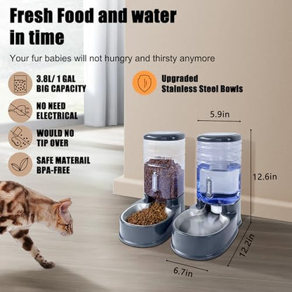 Stainless Steel Automatic Pet Feeder for Small&Medium Pets Automatic Food Feeder and Waterer Stainless Steel Bowls Set 3.8 L, Travel Supply Feeder and Water Dispenser for Dogs Cats Pets Animals - Image 2