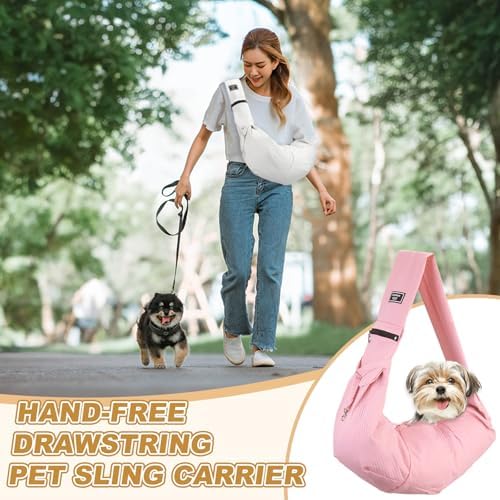 Dog Sling Carrier for Small Dogs and Cats Up to 16.5 Lbs, Soft Pouch Waterproof with Zipper Pocket Pet Cross Body Shoulder Bag, (Pink Red, 1 Pcs) Intended for Outdoor/Travel - Image 4