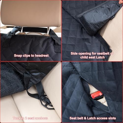 Kaiphy Dog Car Seat Cover, Back Seat Cover for Dogs Pet Car Seat Protector Waterproof Bench Car Seat Cover, Non-Slip Rear Seat Cover with 4 Safety Belt Openings for Safe Travel, Fits Cars Trucks SUVs - Image 5