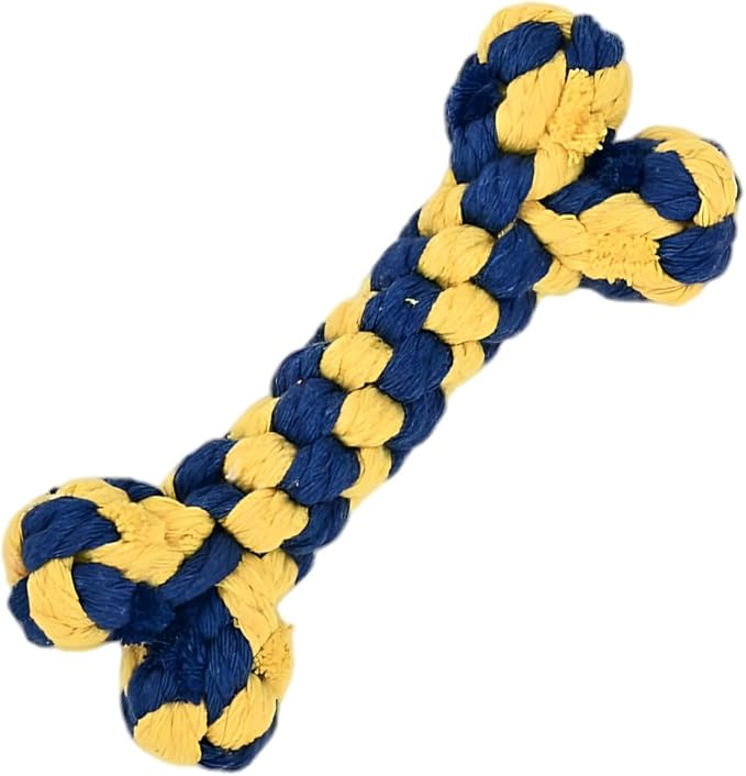 Dog Rope Toys Set with Bone-Shaped Chew Toy, Durable Cotton Rope Toys for Teething, Training, and Interactive Play for Small to Medium Dogs (Blue & Yellow)