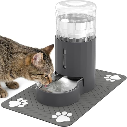 JUNSPOW Cat Water Dispenser with Placemat and Stainless Steel Bowl (4L) by JUNSPOW